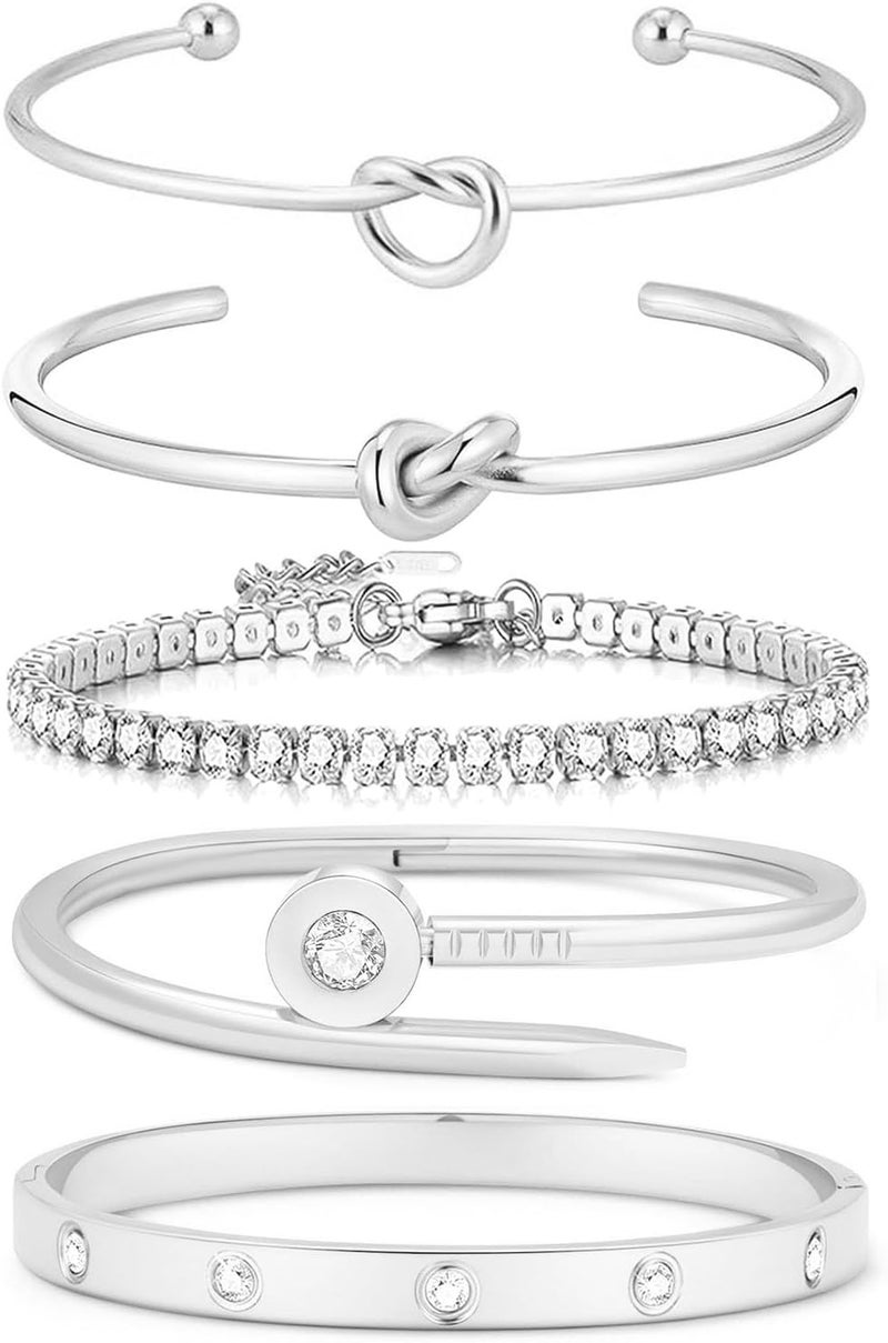 FAFUGA 18 K Gold Plated Love Bangle Bracelet Stack Cuff Jewelry for Women Jewelry Set for Women Gift with Box - Image 1